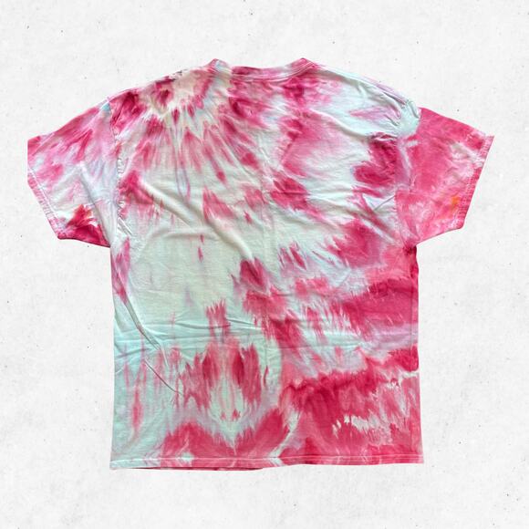 Tie Dyed Unisex Men's T-shirt - Ice Dye Vibrant Pink Peony - Handmade (XLarge) - Picture 3 of 9